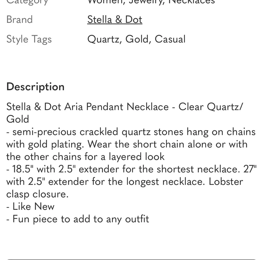 Stella & Dot Gold Necklace with Clear Pendant - Picture 5 of 14